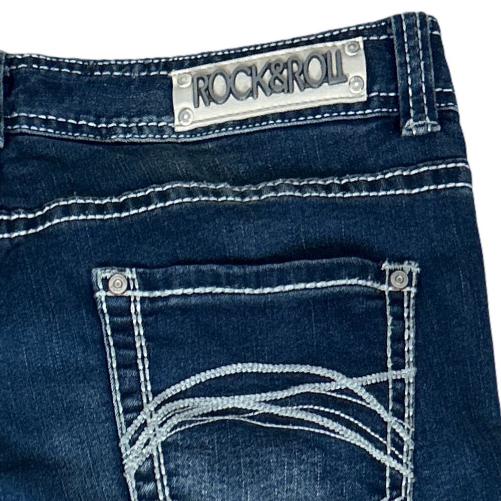 Rock & Roll Cowgirl Dark Wash Bootcut Jeans Western Rodeo Low Rise | 34 - Picture 9 of 13